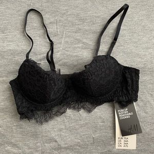 H&M Black Push Up Bustier Bra w/ Eyelash Lace